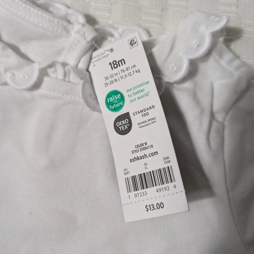 OshKosh B'gosh white long sleeve baby shirt with ruffle 18 Months